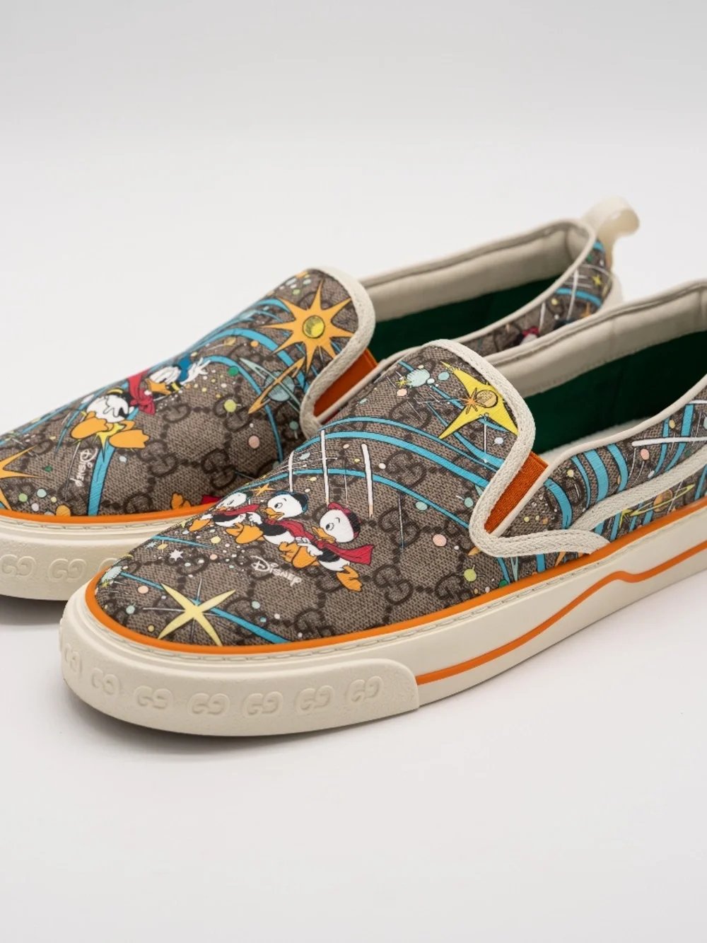 Gucci Disney Men's Slip On Donald Duck Space Print Leather Sneakers 7G 7.5 US
